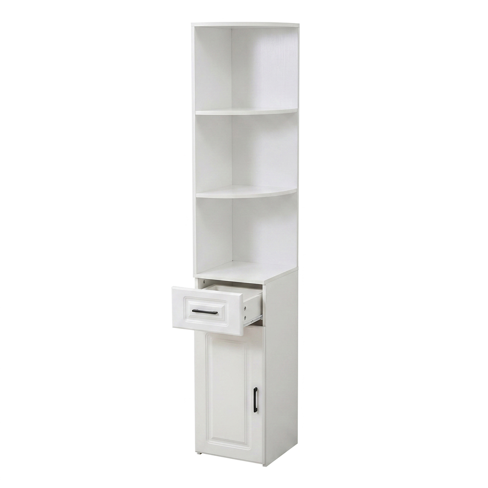 Living and Home Single Door Single Drawer White Corner Cabinet Image 3