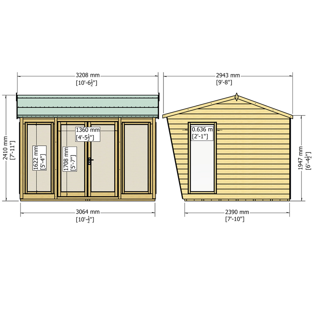 Shire Burghclere 10 x 8ft Double Door Contemporary Summerhouse Image 5