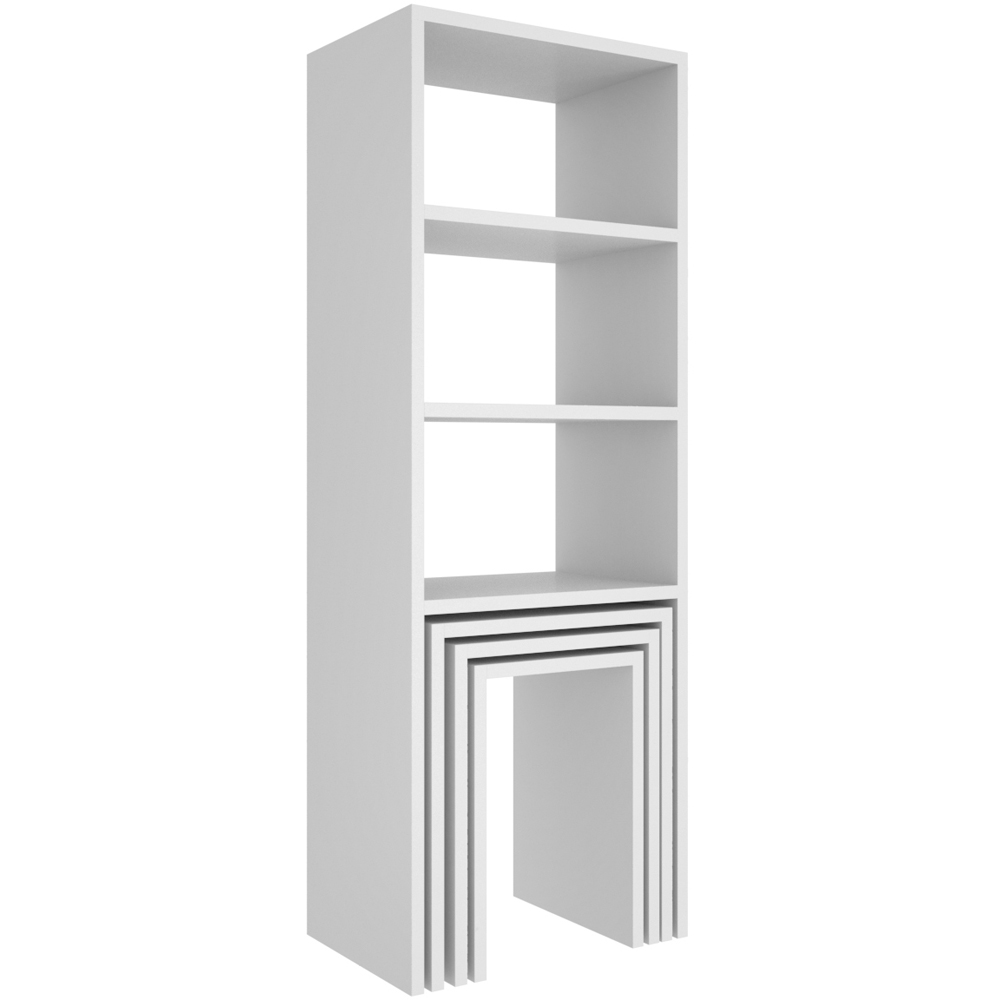 Decorotika Modern Melo 3 Shelf White Bookcase with Nest of Tables Set of 3 Image 2