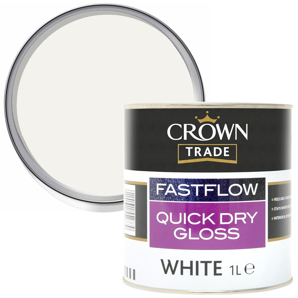 Crown Trade Fastflow White Quick Dry Gloss Paint 1L Image 1