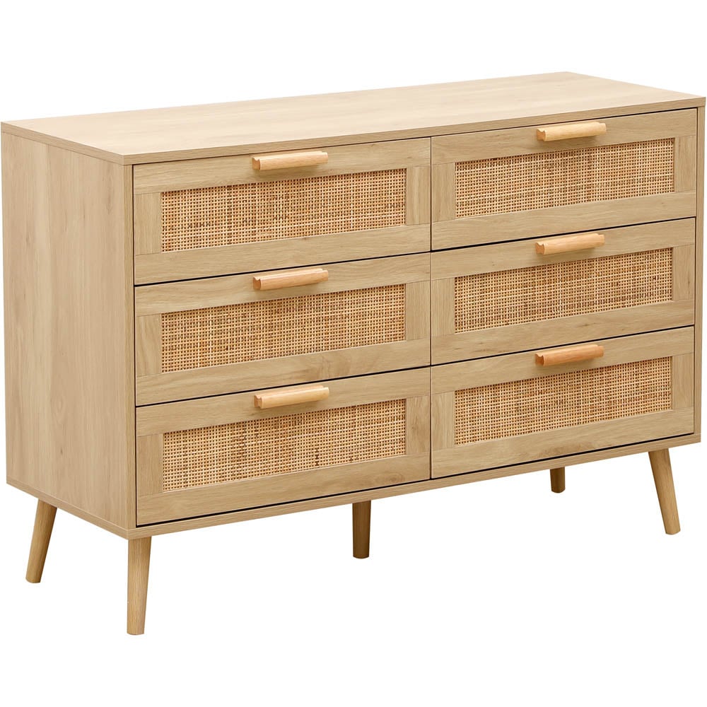 FurnitureHMD 6 Drawer Natural Rattan Woven Front Wooden Chest of Drawers Image 2