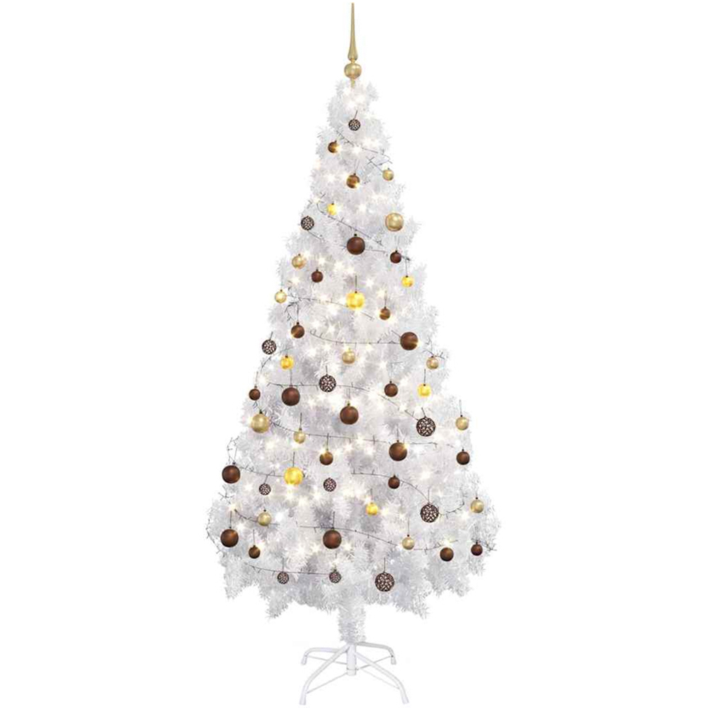 vidaXL White Artificial Christmas Tree with LEDs Bronze Gold Decoration Ornaments 6ft Image 1