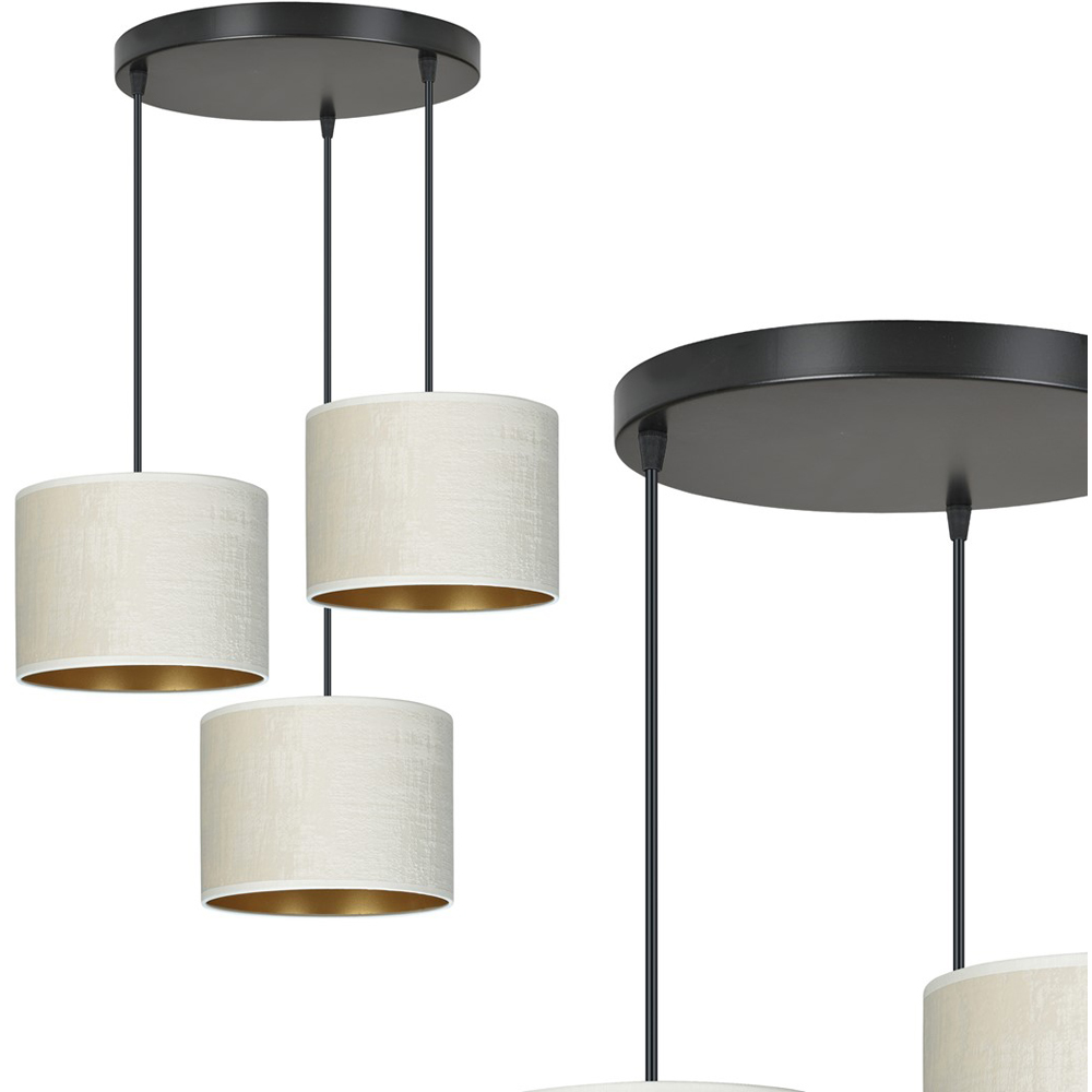 Emibig Hilde 3 Light White Shade Black E27 Ceiling Pendant Light Image 3