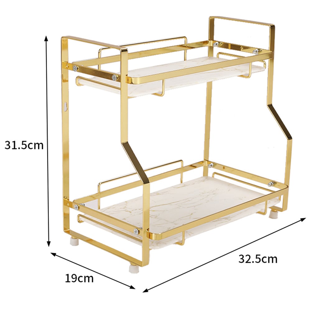 Living and Home 2 Shelf Golden Marble Cosmetic and Kitchen Spice Storage Rack Image 7