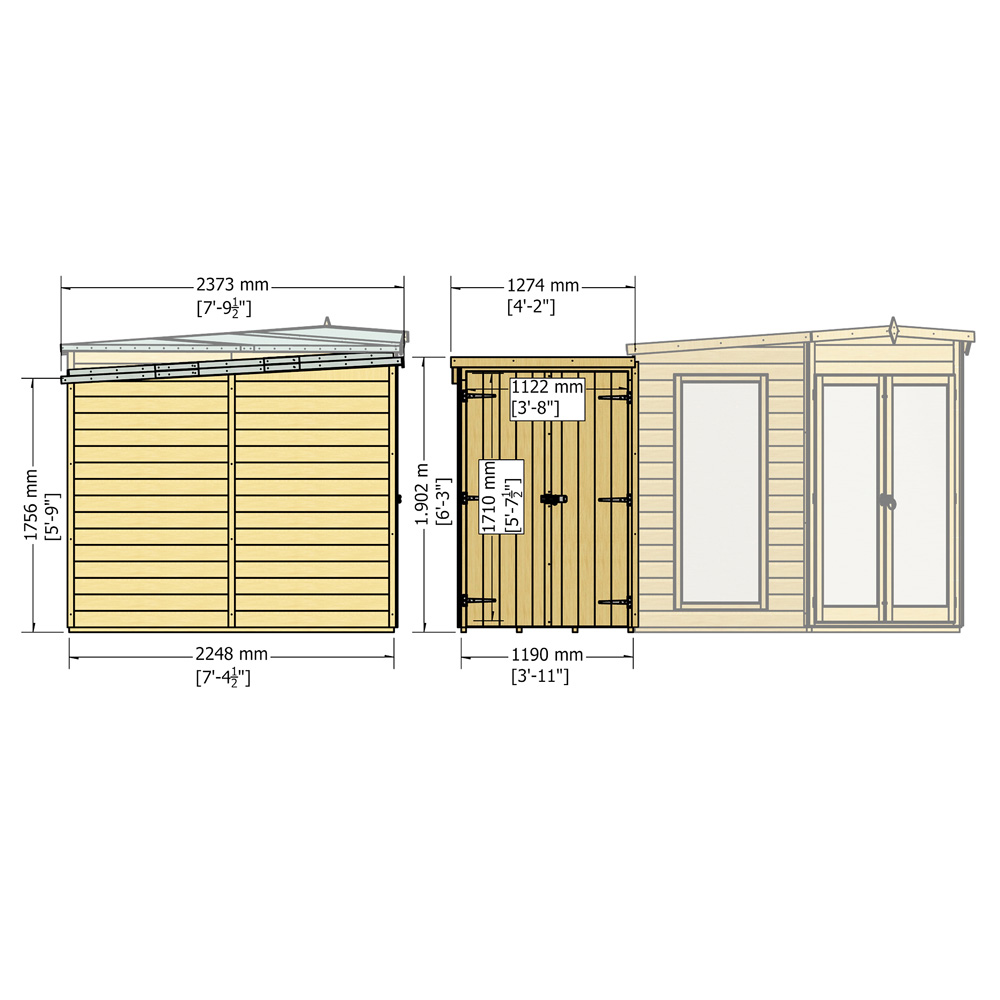 Shire Barclay 8 x 12ft Double Door Corner Summerhouse with Side Shed Image 5