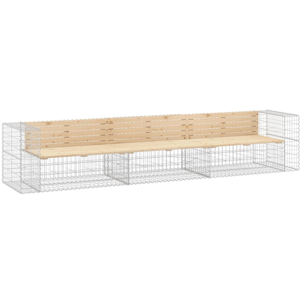 vidaXL 6 Seater Natural Solid Wood Pine Gabion Garden Bench Image 1