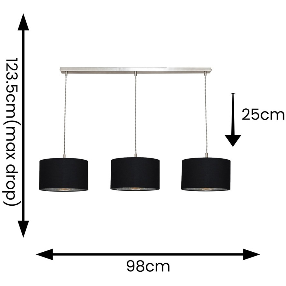 ValueLights Reni Black and Chrome Drum Shade 3 Drop Bar Chrome Diner LED Ceiling Light Image 7