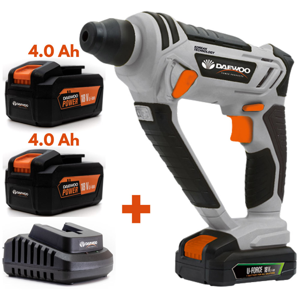Daewoo U-Force 18V 2 x 4Ah Lithium-Ion Rotary Hammer SDS Drill with Battery Charger Image 4