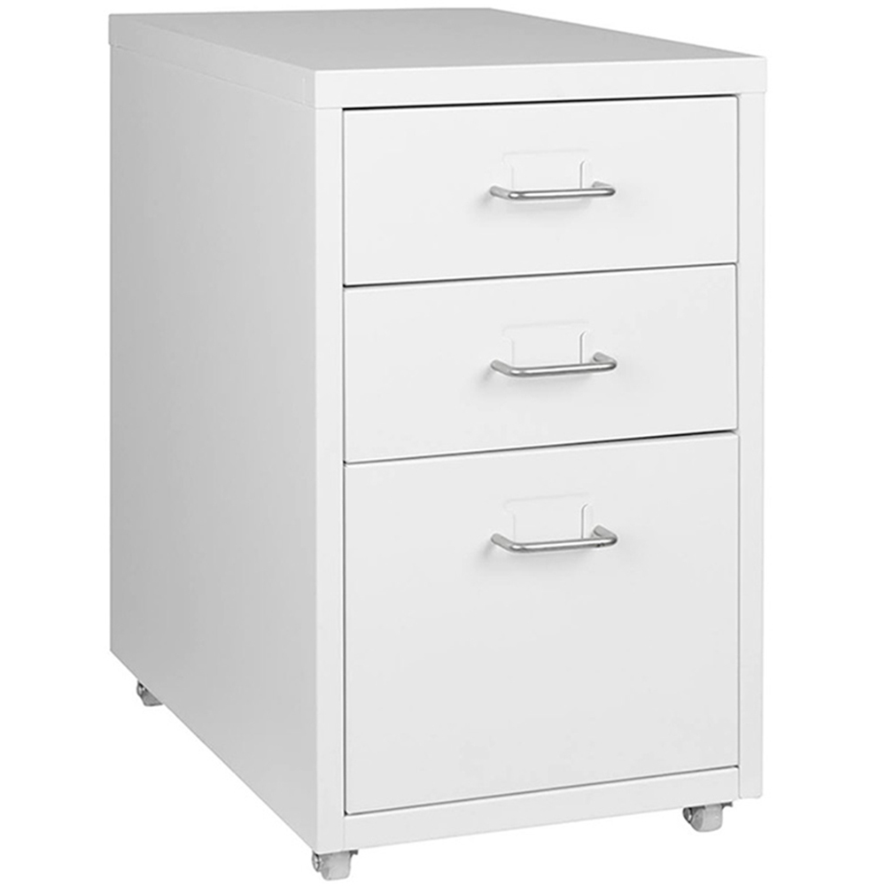Living and Home White 3 Tier Vertical File Cabinet with Wheels Image 2
