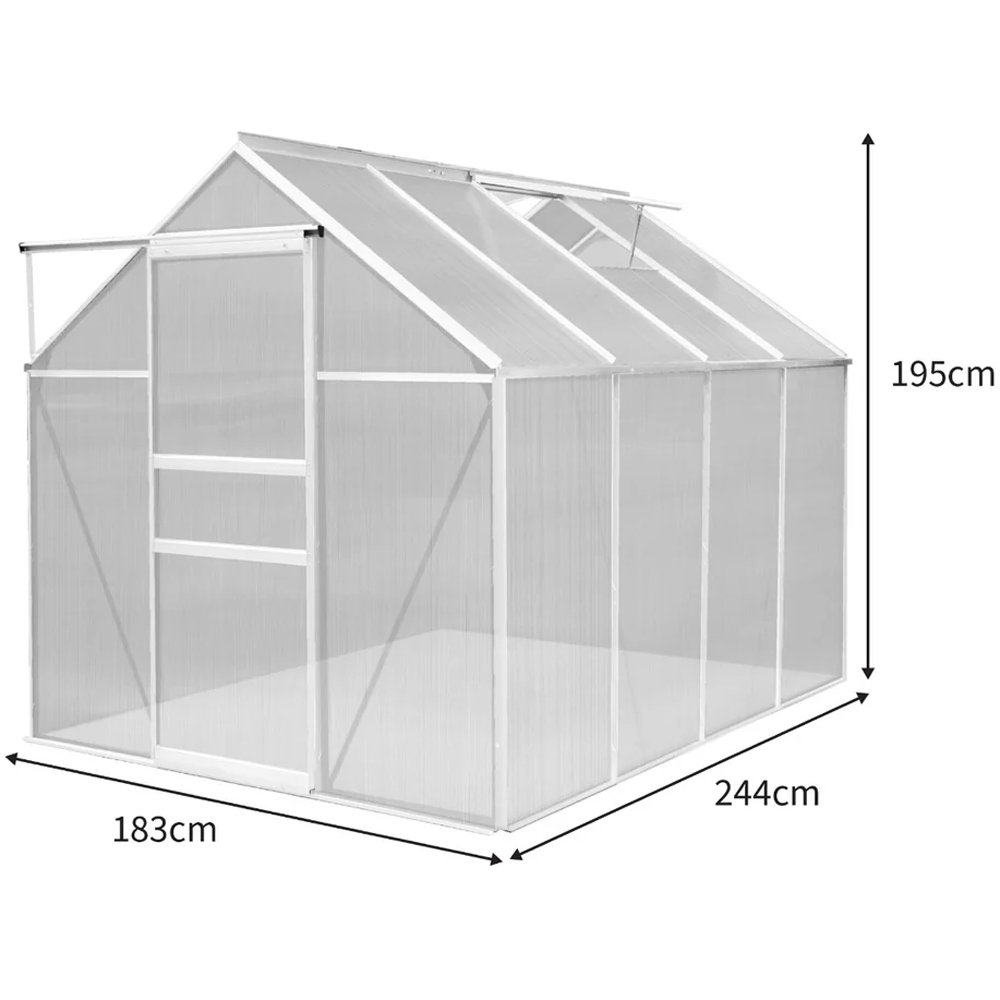 MonsterShop Silver Polycarbonate 6x 8ft Greenhouse Image 6