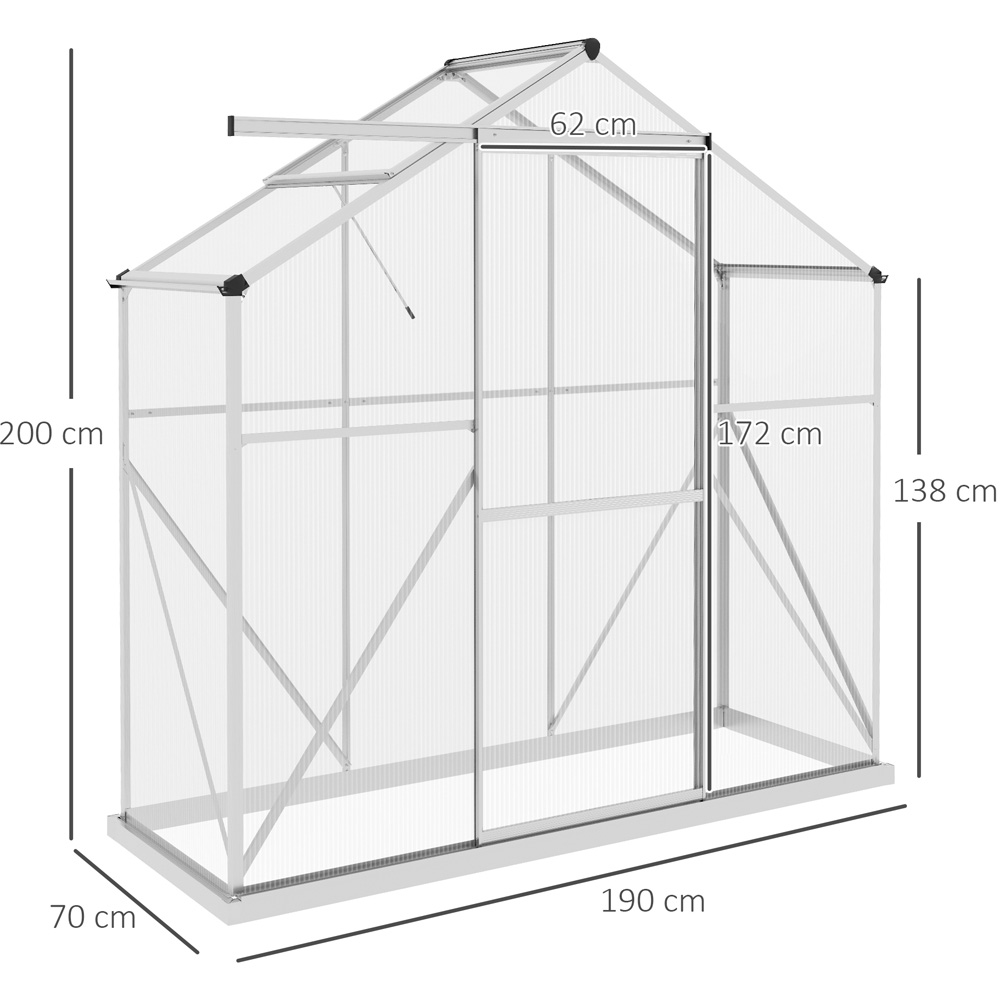 Outsunny 6 x 2.5ft Silver Aluminium Polycarbonate Greenhouse Image 8