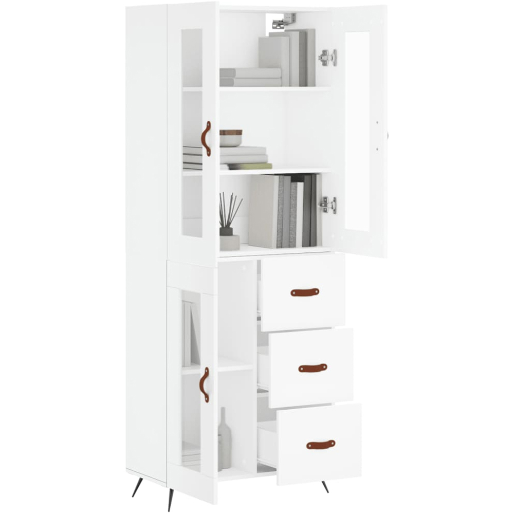 vidaXL 3 Glass Door 3 Shelf White Highboard with Metal Legs Image 3