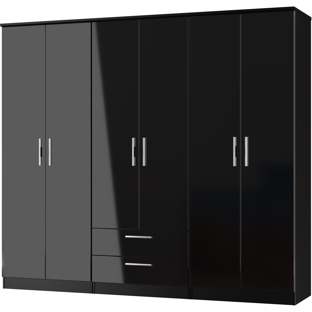 Crowndale Knightsbridge 6 Door 2 Drawer Black Gloss and Black Tall Wardrobe Ready Assembled Image 2