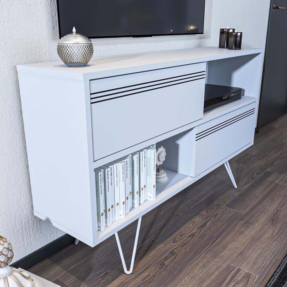 Decorotika Kerby 2 Door 2 Shelf White Modern TV Unit Image 3