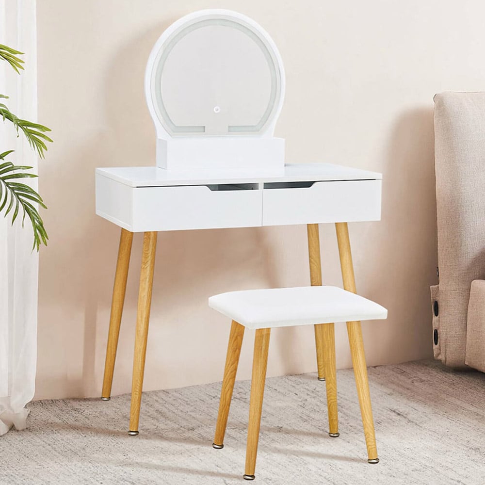 White Dressing Table Set with LED Mirror Image 1