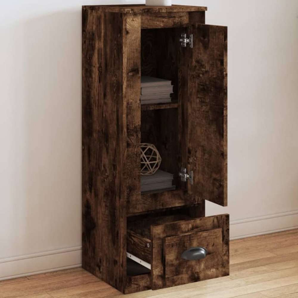vidaXL Single Door Single Drawer Smoked Oak Highboard Image 1