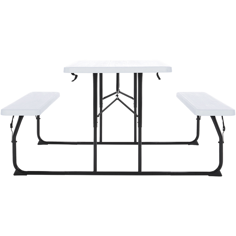 Living and Home Foldable 3 Seater White Picnic Table and Bench Set Image 4