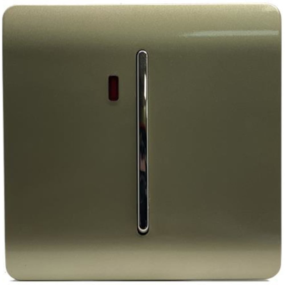 Trendi Switch 1 Gang 45amp Champagne Gold Cooker Switch with Neon Image 1