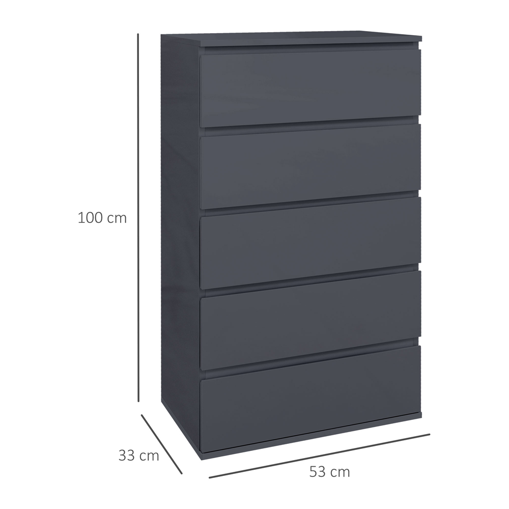 Portland 5 Drawer High Gloss Grey Chest of Drawers Image 7