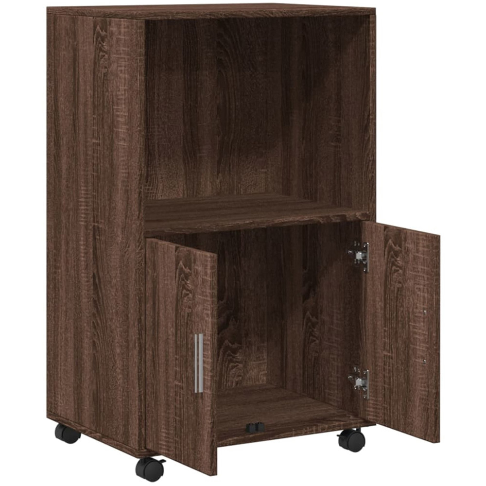 vidaXL 2 Door Single Shelf Brown Oak Rolling Cabinet Image 7