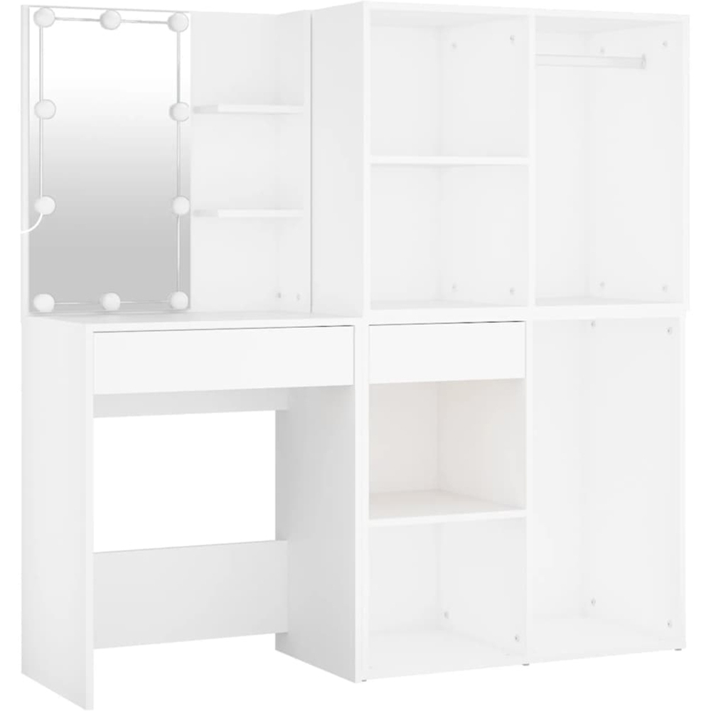 vidaXL White Single Drawer Dressing Table with LED Mirror and 2 Cabinets Image 7
