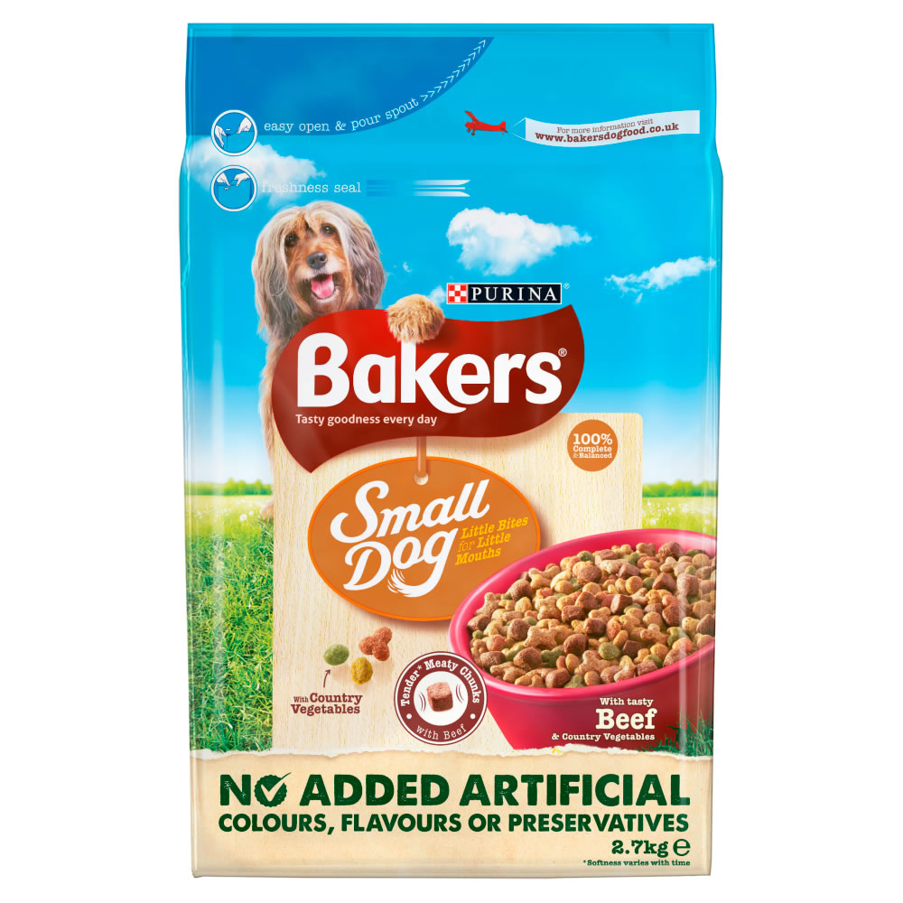 Bakers Complete Dry Dog Food with Tasty Beef and Country Vegetables for Small Dogs 2.7kg Image 1