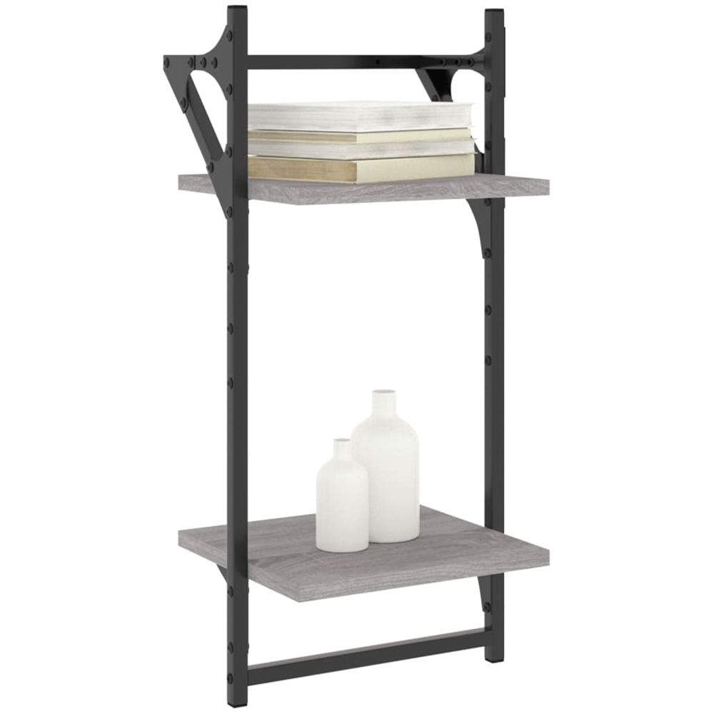 vidaXL 2-Tier Grey Sonoma Wall Shelf with Bars Set of 2 Image 3