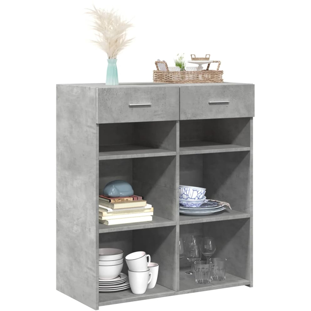 vidaXL 2 Drawer 6 Shelf Concrete Grey Wooden Sideboard Image 3