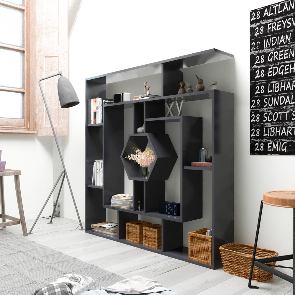 Decorotika Labrina 12 Shelf Black Hexagonal Geometric Bookcase Image 4