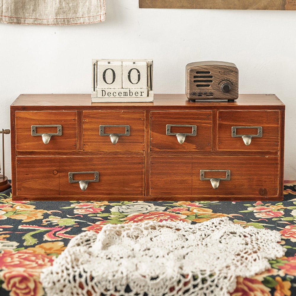 Living and Home 6 Drawer Retro Wooden Desktop Storage Organiser Image 2
