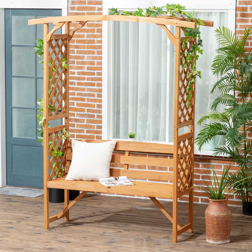 Outsunny Natural Wood Patio Garden Bench and Arbour Image 1