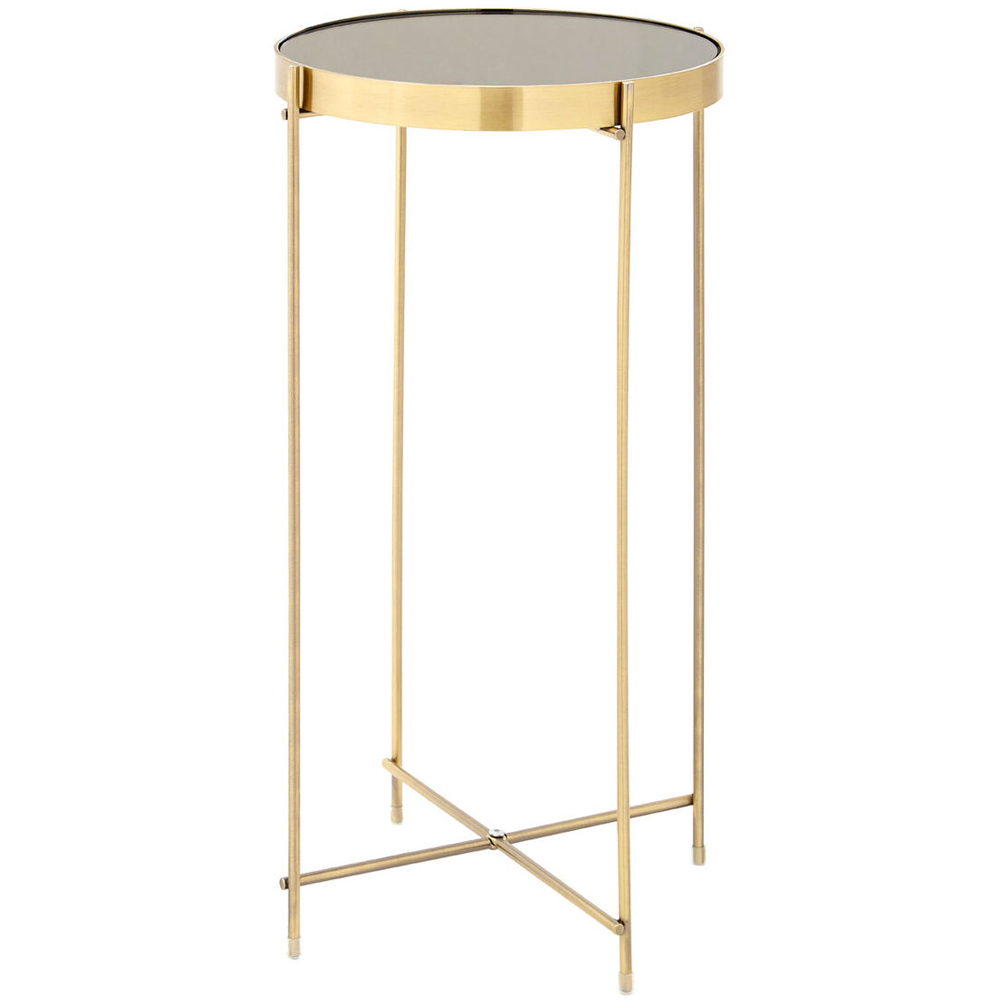 Premier Housewares Allure Black and Brushed Bronze Tall Round Side Table with Mirrored Top Image 2