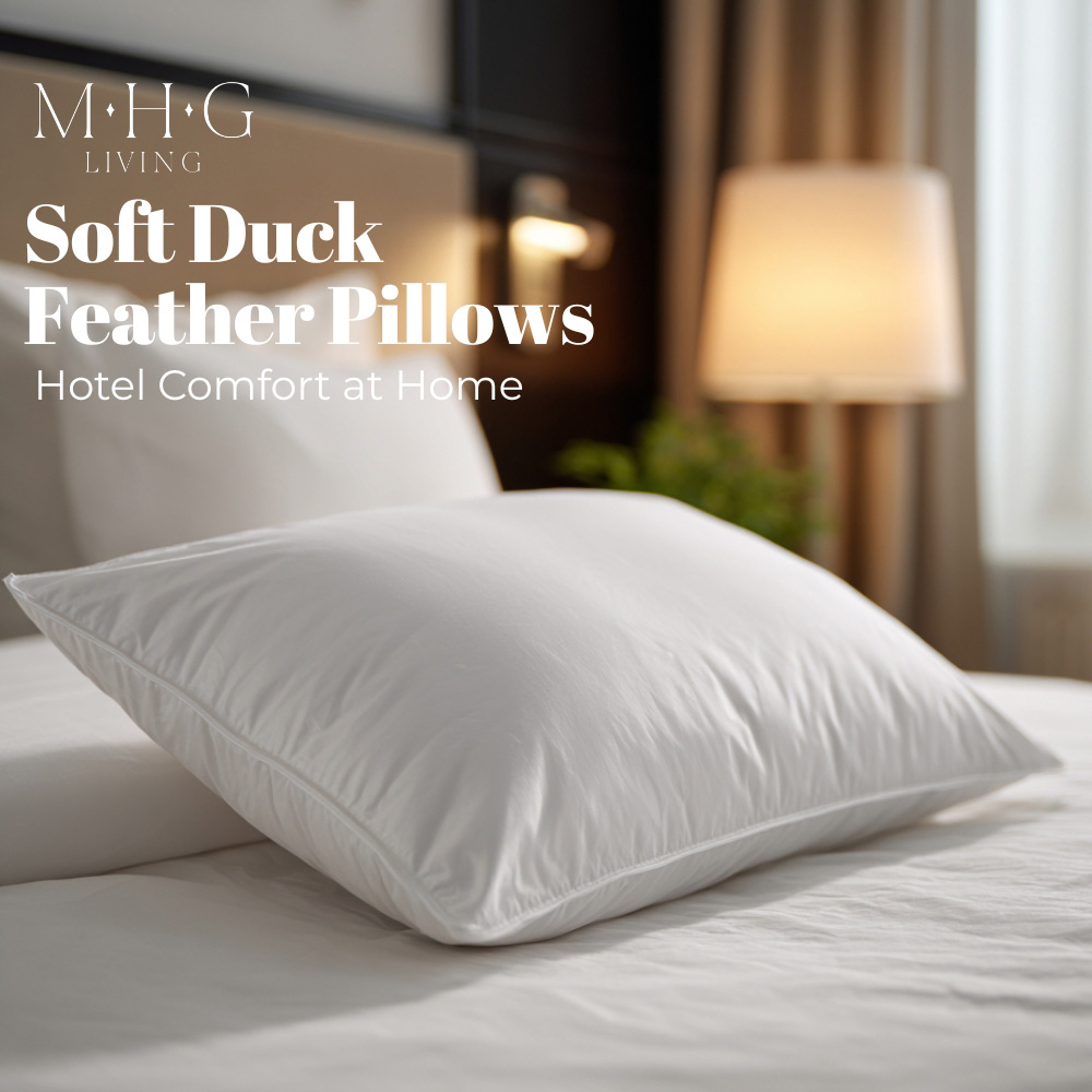 MHG Living White Duck Feather Soft Support Cotton Cover Pillows 2 Pack Image 4
