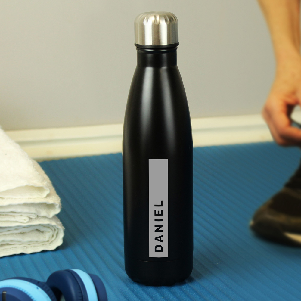 Personalised Memento Rectangle Black Metal Insulated Drinks Bottle Image 3