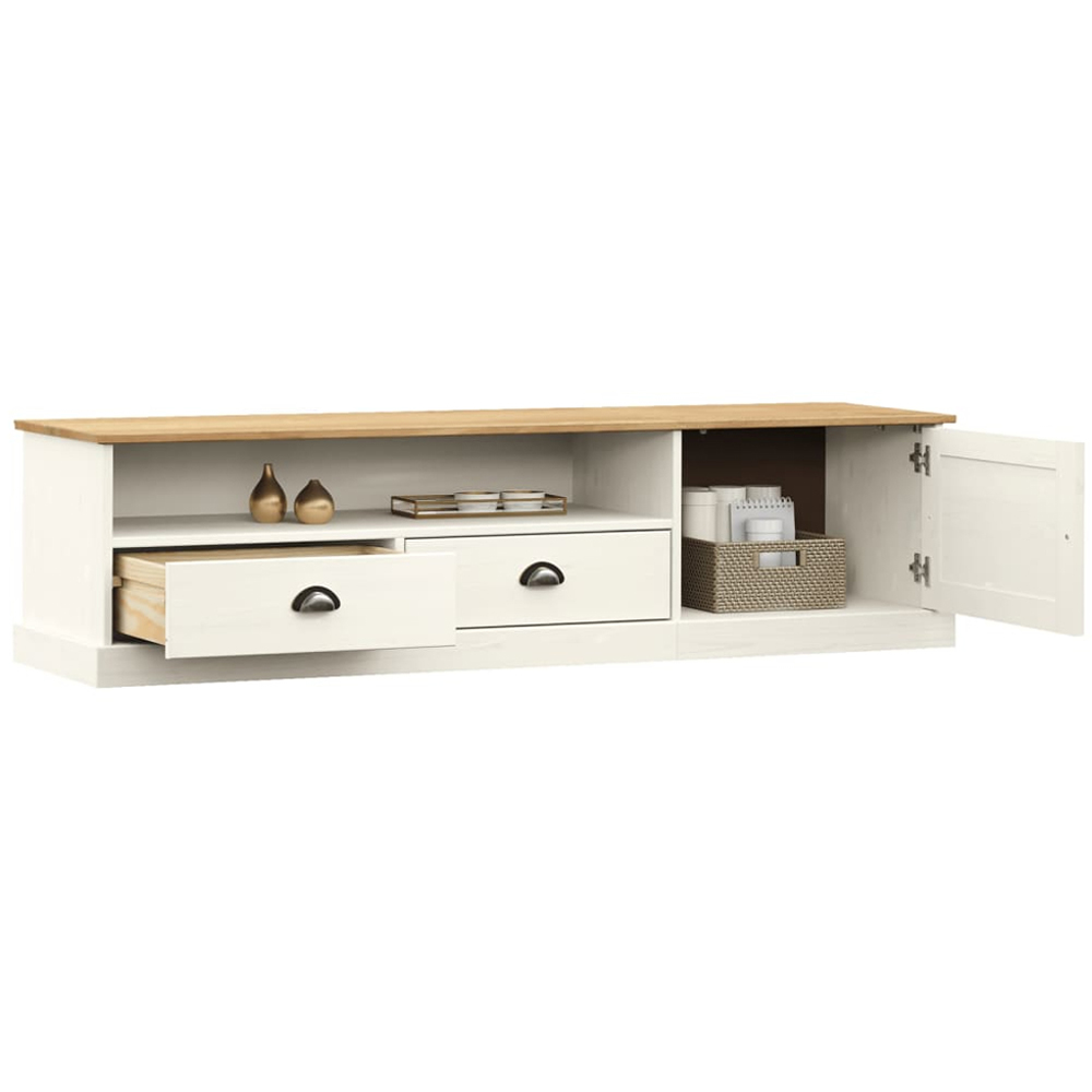 vidaXL Single Door 2 Drawer Single Shelf White Solid Pine Wood TV Cabinet Image 3