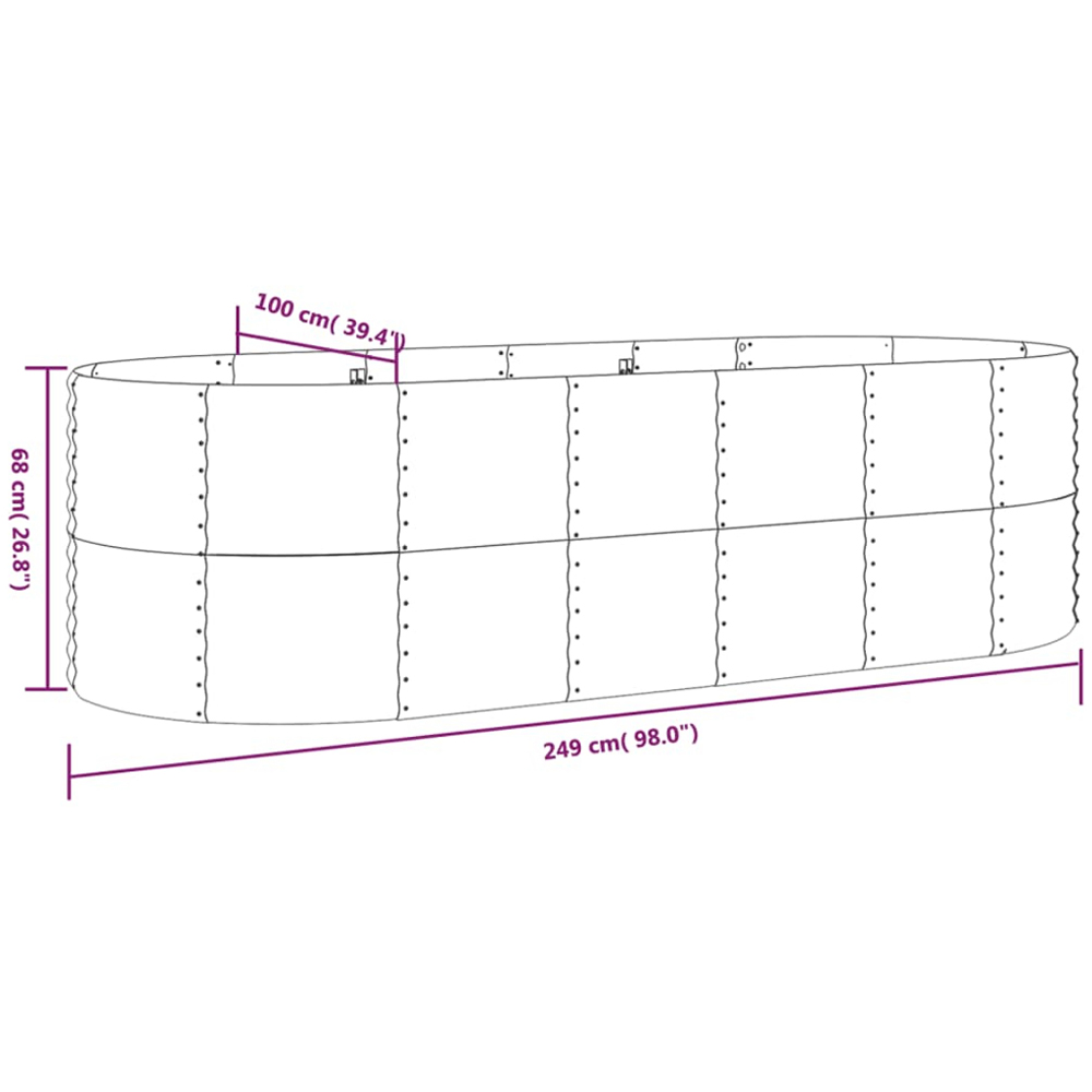 vidaXL Brown Galvanised Steel Raised Garden Bed 68 x 100 x 249cm Image 5