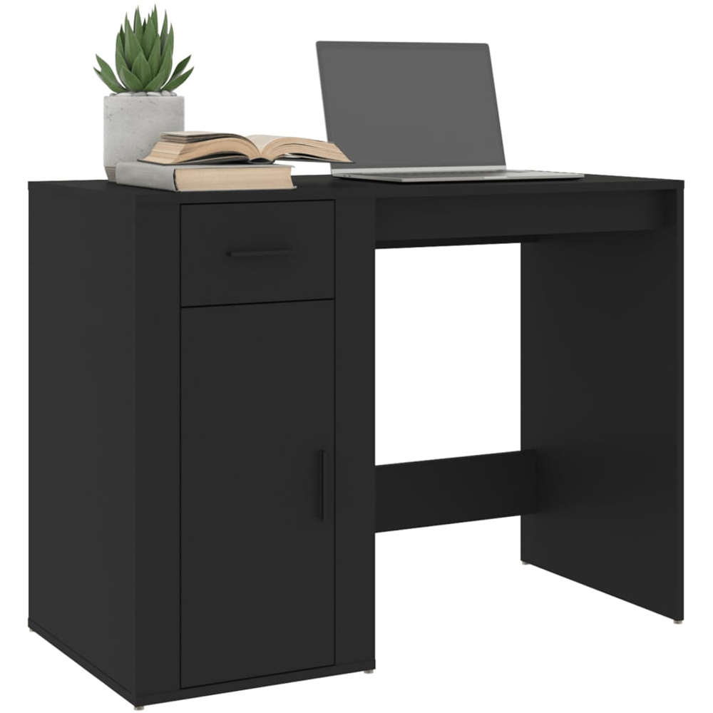 vidaXL Single Door Single Drawer Computer Desk Black Image 3