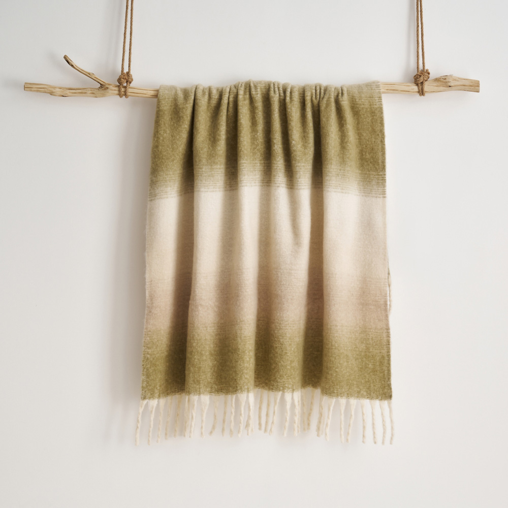 Cloud Touch Ombre Faux Mohair Fringed Green Throw 130 x 170cm Image 2