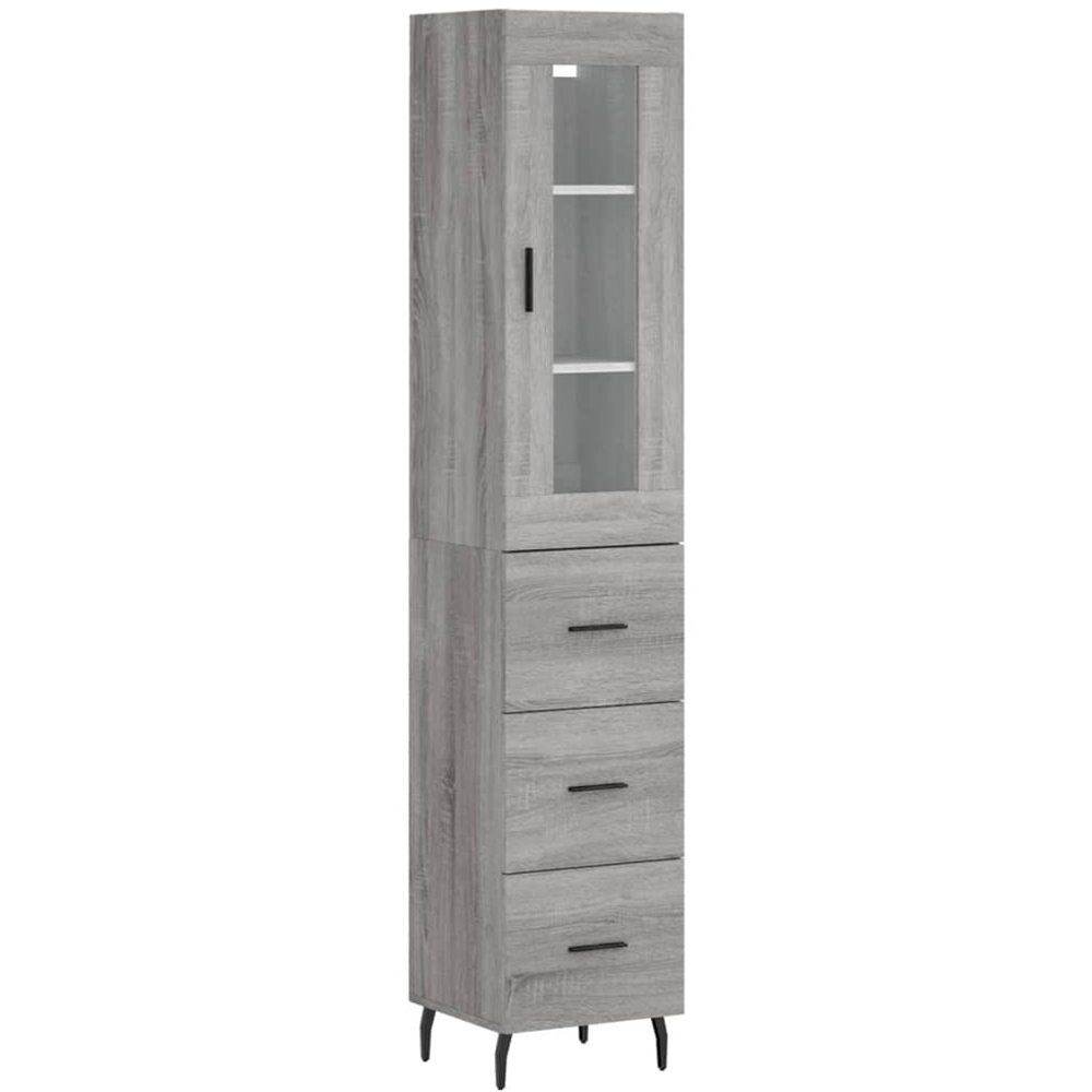 vidaXL Single Glass Door 3 Shelf Grey Sonoma Highboard Image 2