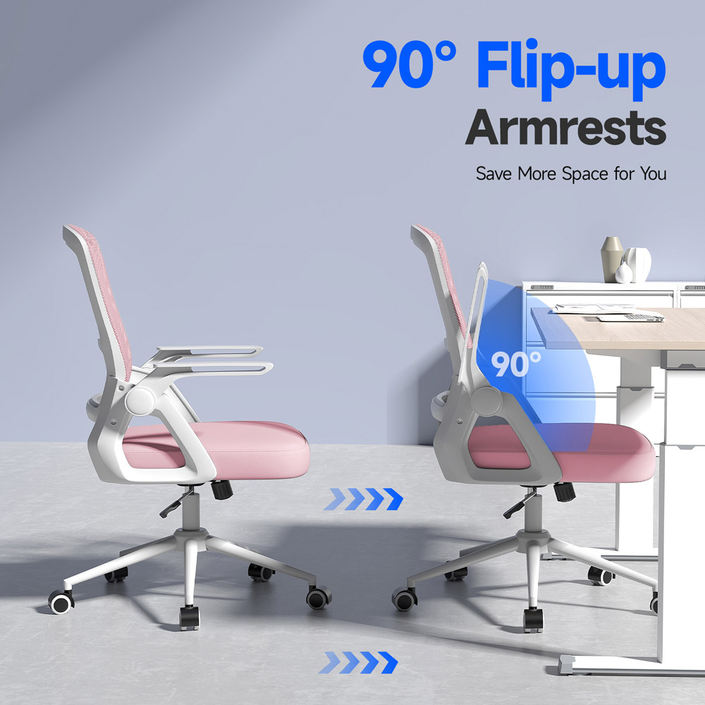 Rattrix Pink Swivel Computer Chair with Flip-Up Armrest and Lumbar Support Image 6
