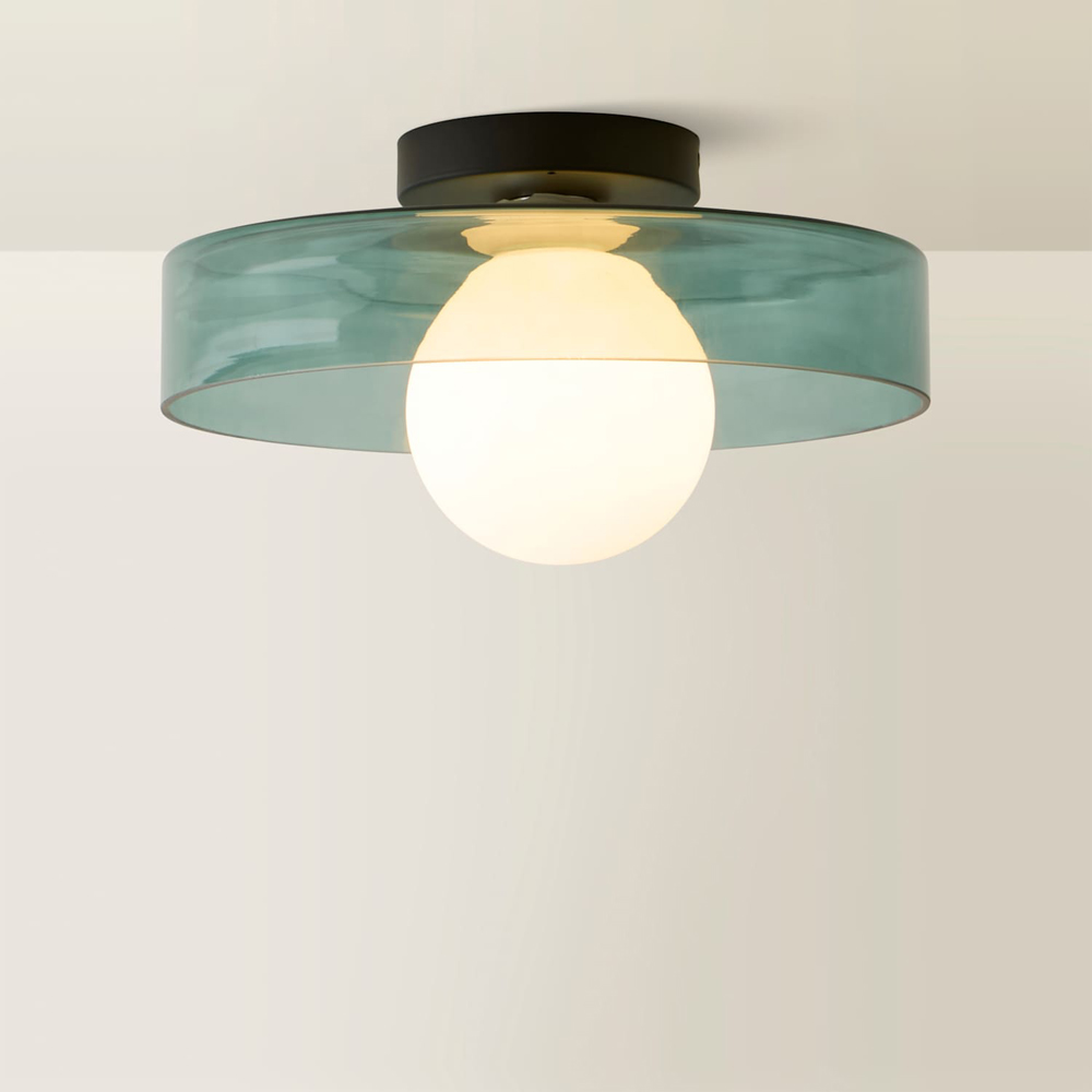 ValueLights Newbury Jade Green Glass Shade Flush Ceiling Light with Bulb Image 5