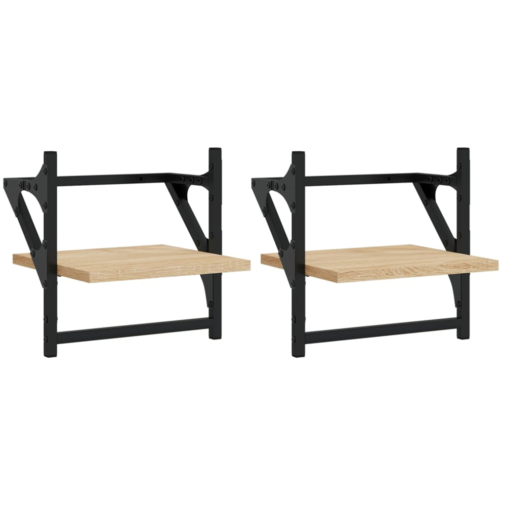vidaXL 30cm Set of 2 Sonoma Oak Floating Wall Shelf with Bar Image 2