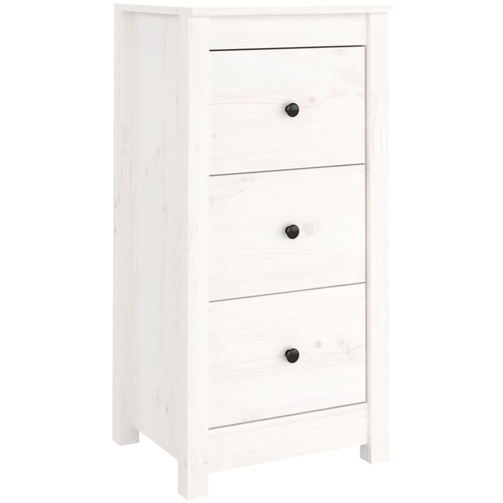 vidaXL 3 Drawer White Solid Pine Wood Sideboard Image 2