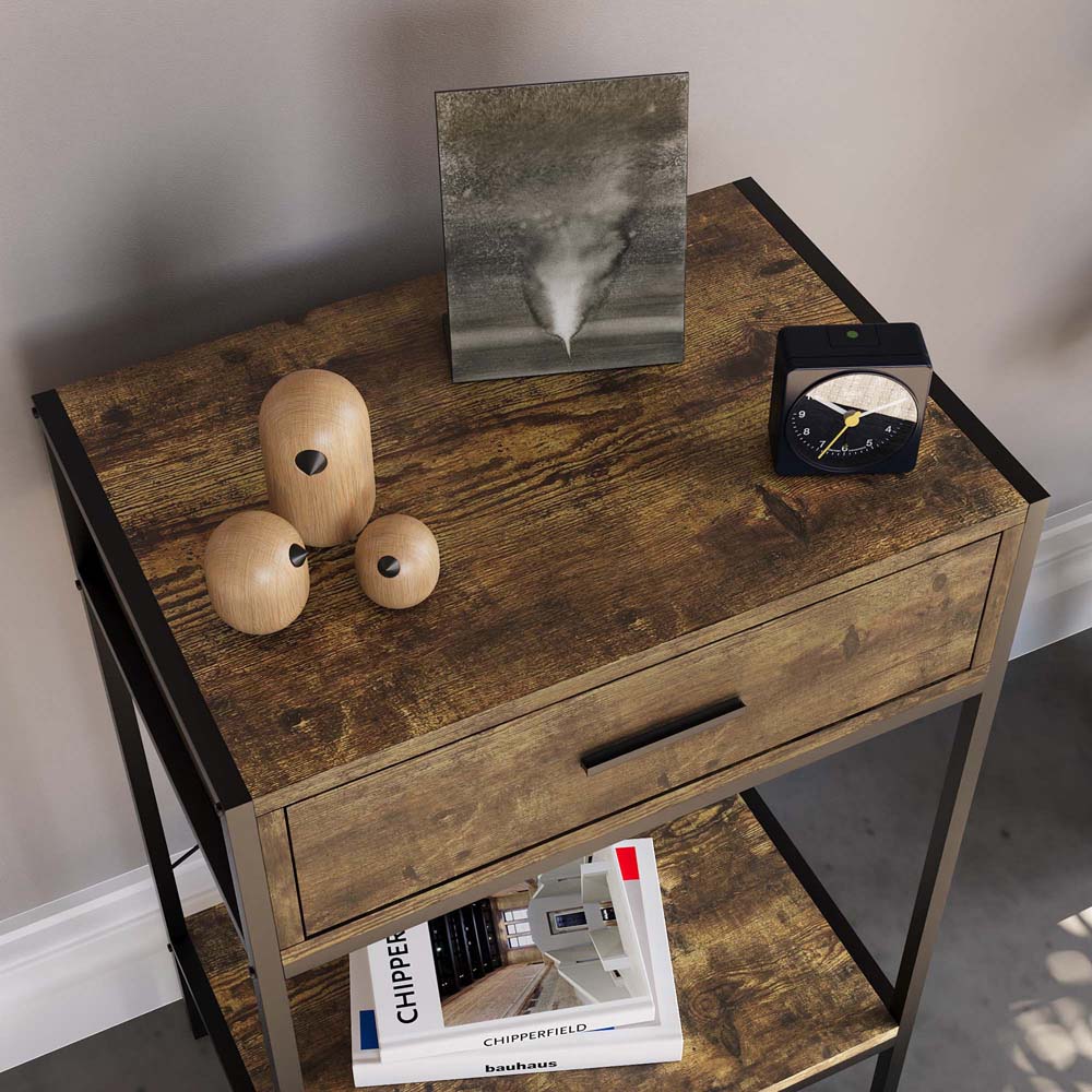 Vida Designs Brooklyn Single Drawer Dark Wood Rustic Industrial Console Table Image 3