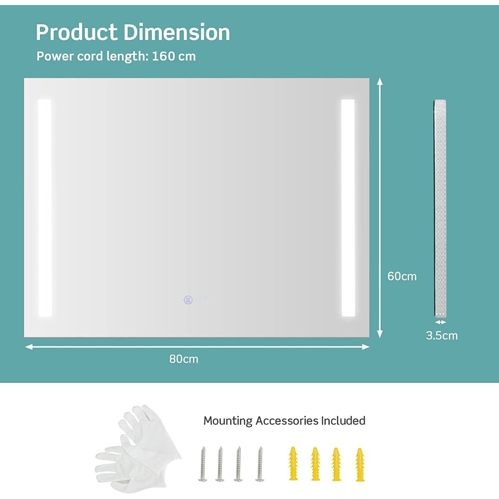 Costway Adjustable LED Wall Mirror 80 x 60cm Image 9