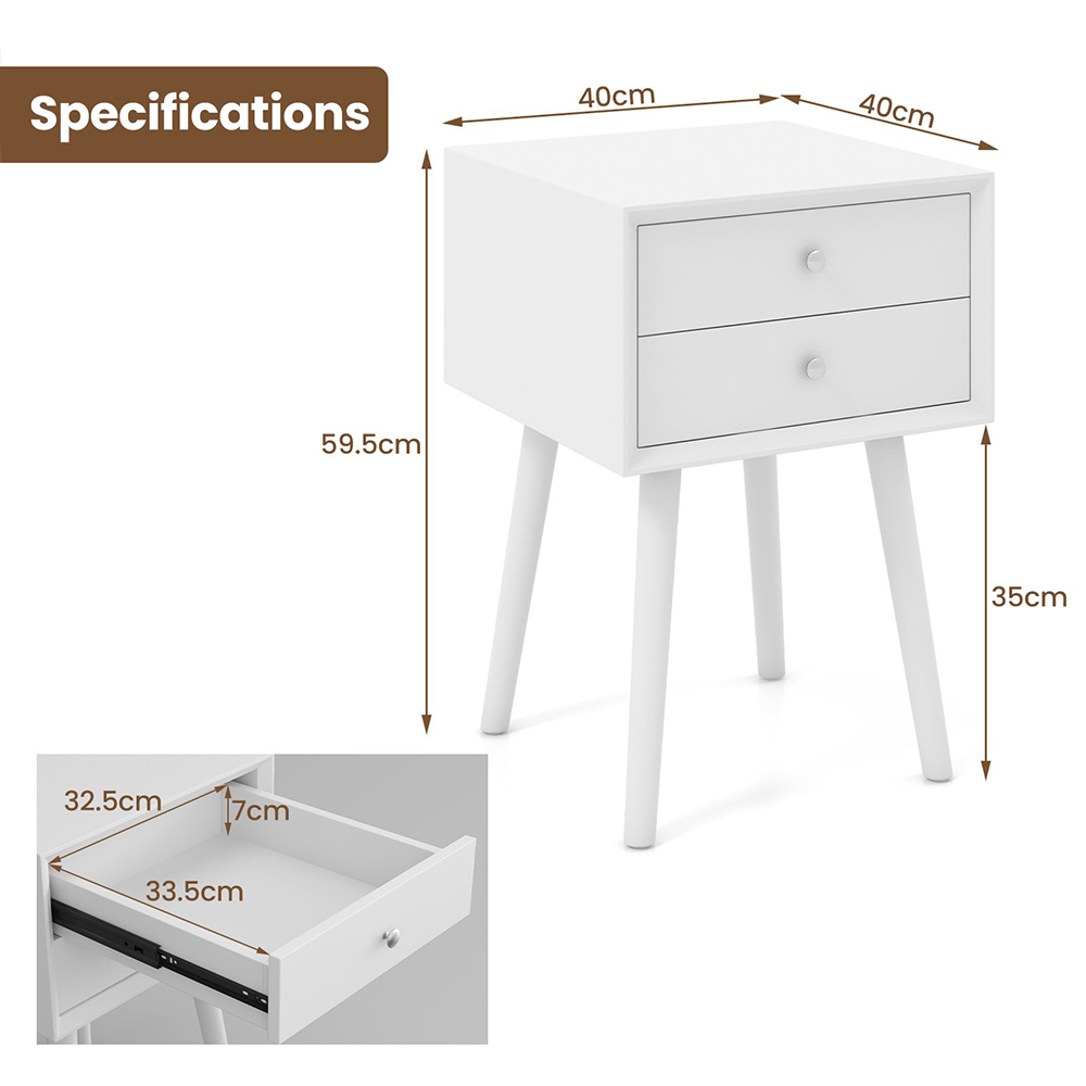 Costway 2 Drawer White Bedside Table Image 9