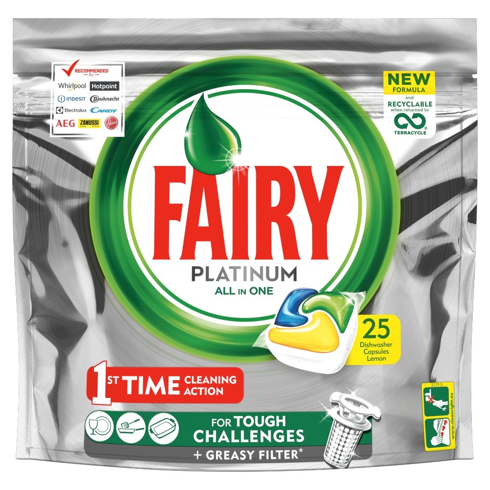 Fairy Platinum Dishwasher Tablets Lemon 25 pack Image 1