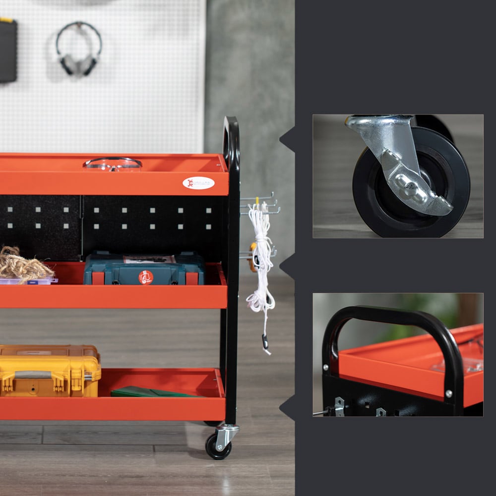 DURHAND Black and Red 3 Shelf Tool Trolley Image 4