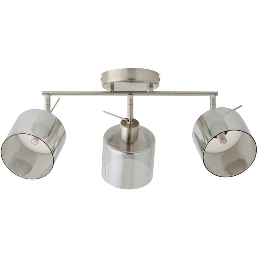 ValueLights Demi 3 Way Smoked Glass Shade Brushed Chrome Bar Spot Ceiling Light with Bulb Image 1