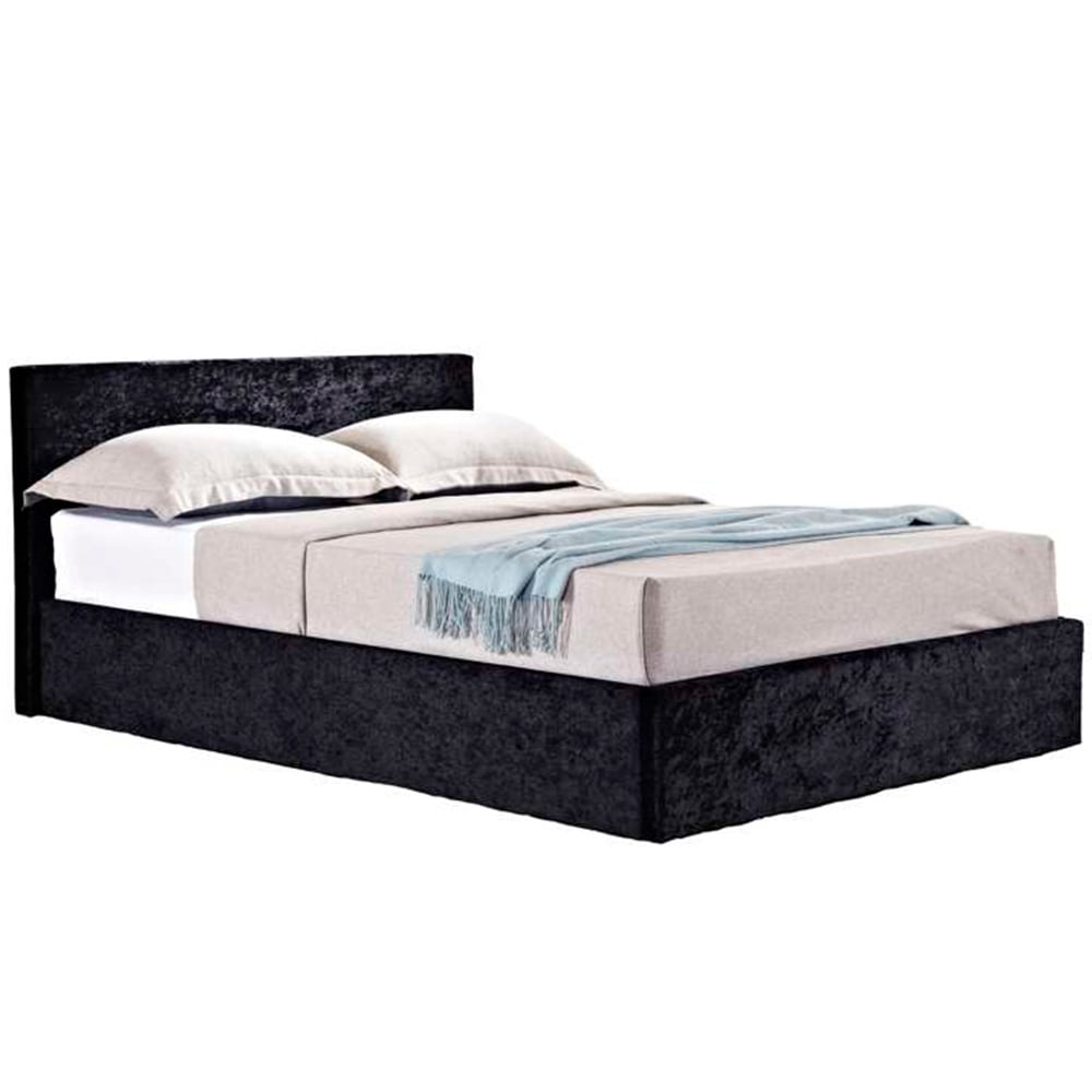 Berlin King Size Black Crushed Velvet Ottoman Bed Image 4